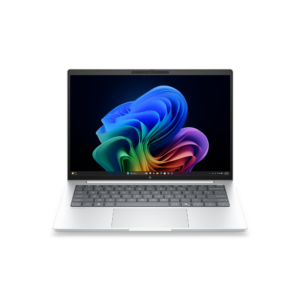 HP EliteBook 8 G2i 14-inch silver laptop open, showing the screen and keyboard